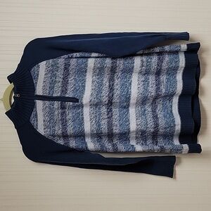 Eddie Bauer women's teal blue quarter zip sweater sz large cotton stripe